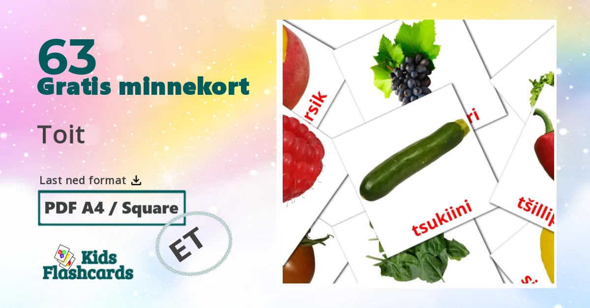 Toit bildekort for barn på estonisk
