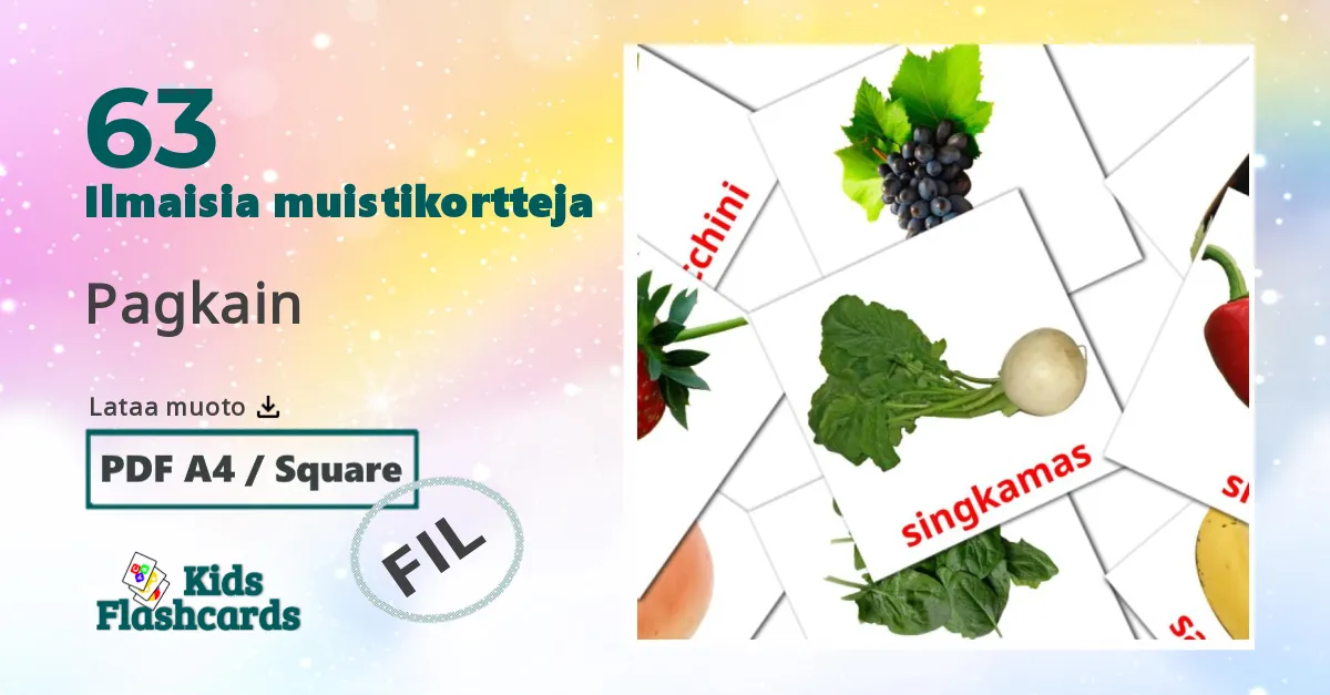 Pagkain – lasten kuvakortit filippiiniläiseksi sanastoon