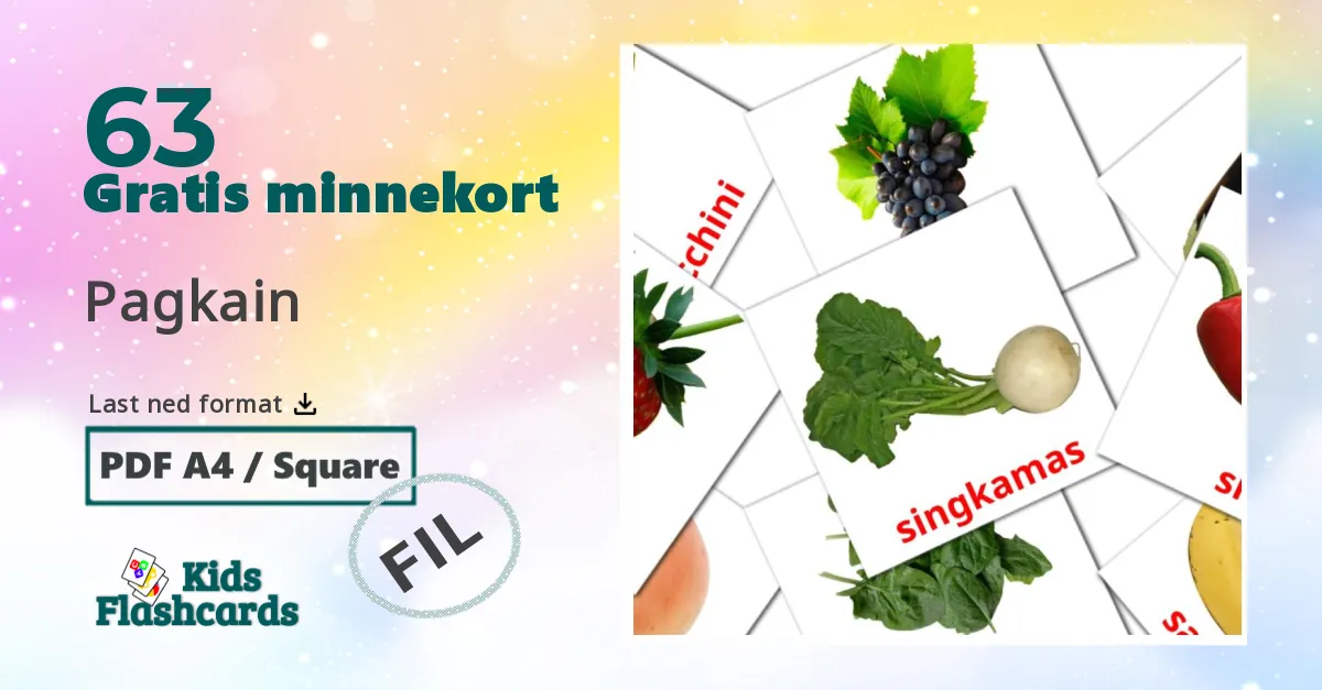 Pagkain bildekort for barn på filipino