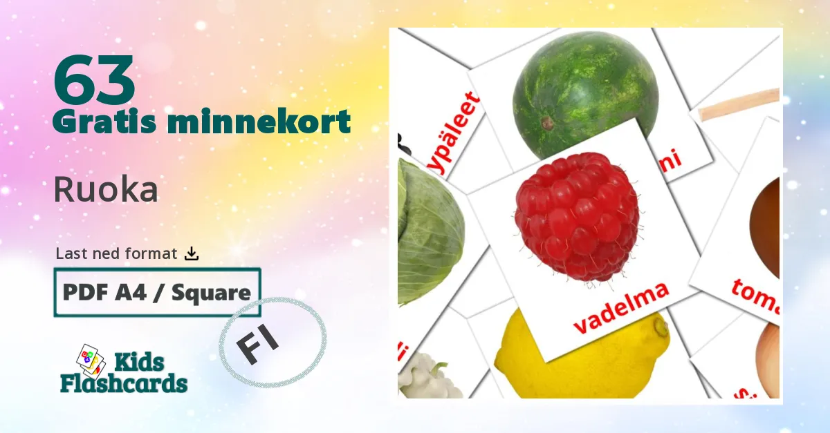 Ruoka  bildekort for barn på finsk