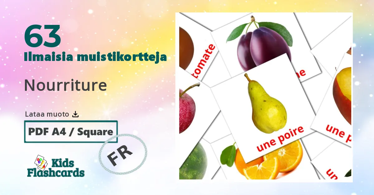 Nourriture – lasten kuvakortit ranskalaiseksi sanastoon