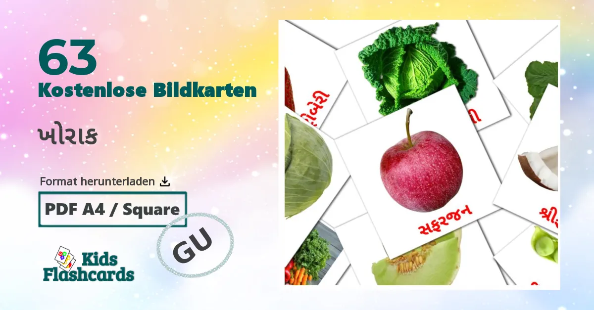 63 Bildkarten für ખોરાક