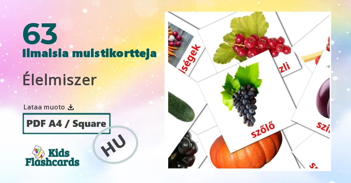 Élelmiszer – lasten kuvakortit unkariksi sanastoon