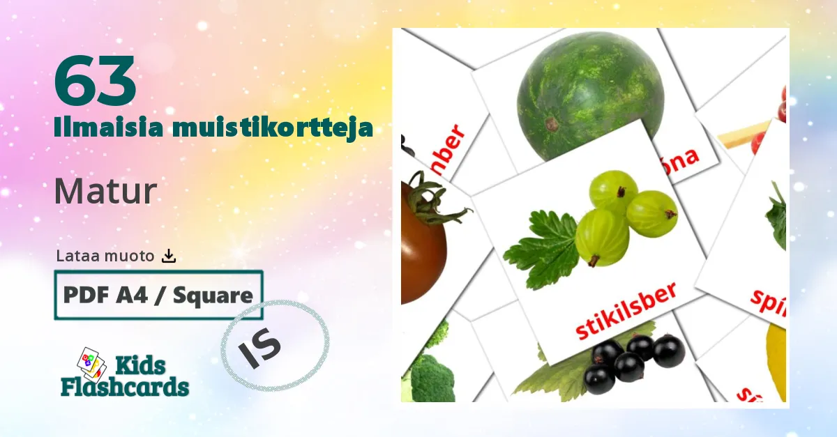 Matur – lasten kuvakortit islantilaiseksi sanastoon