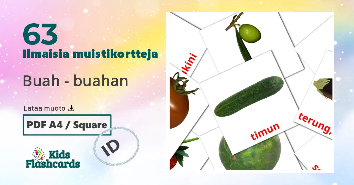 Buah - buahan – lasten kuvakortit indonesialaiseksi sanastoon