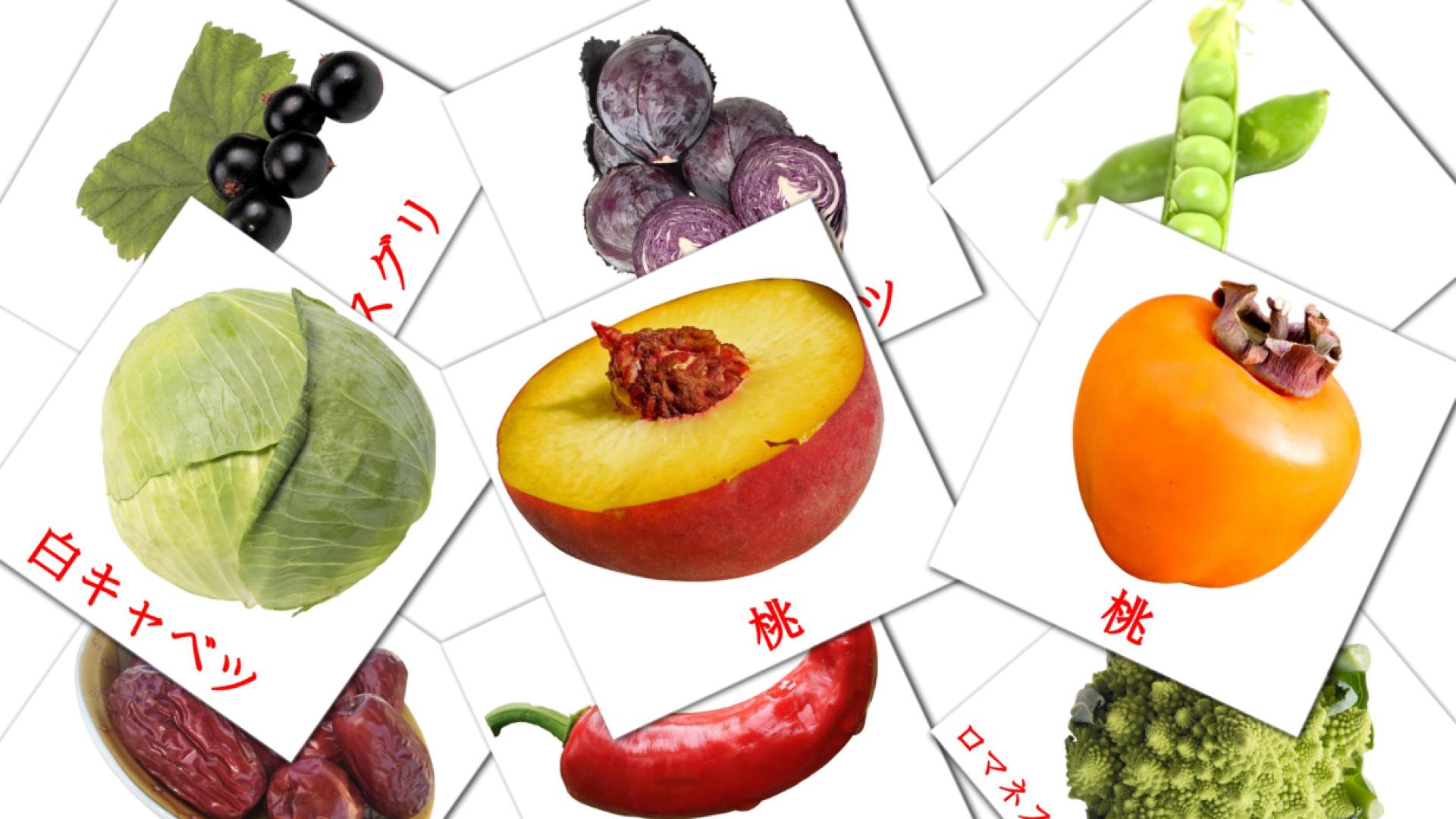 Fiches de vocabulaire japonaises sur 食物 Shokumotsu