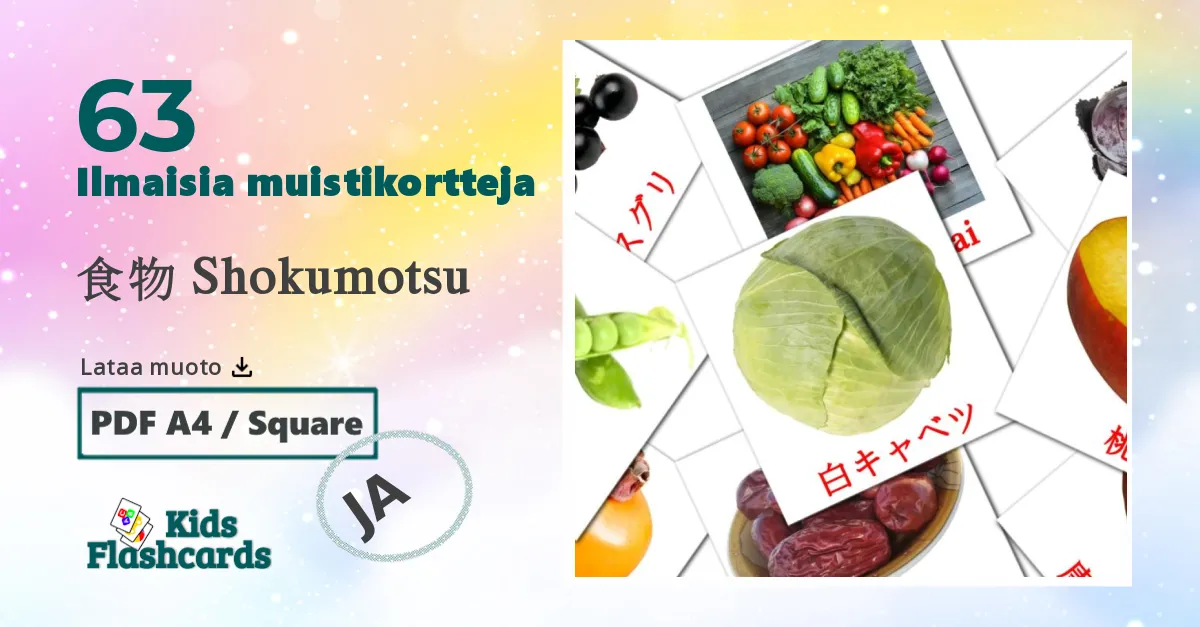 食物 Shokumotsu – lasten kuvakortit japanilaiseksi sanastoon