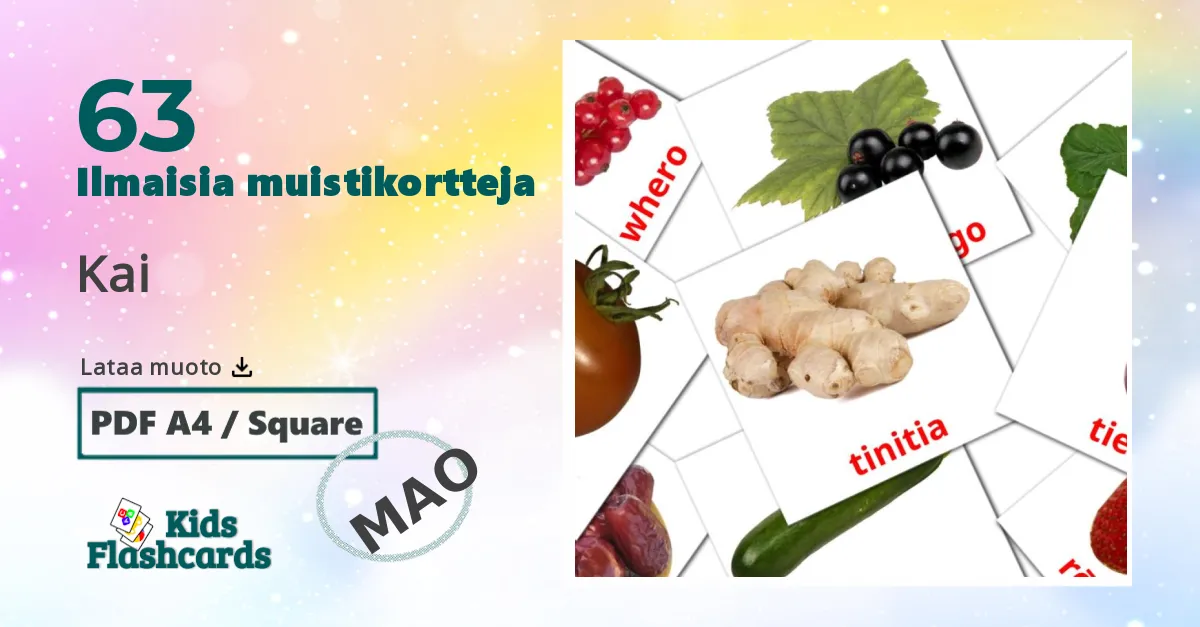 Kai – lasten kuvakortit maoriksi sanastoon