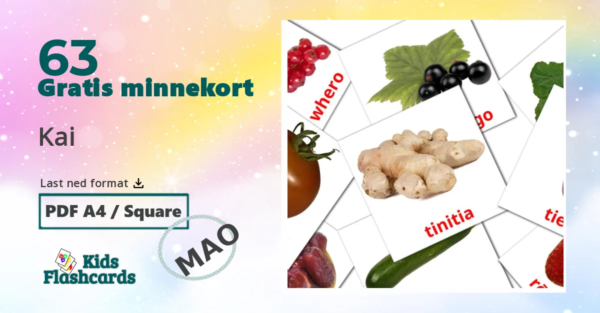 Kai bildekort for barn på maori