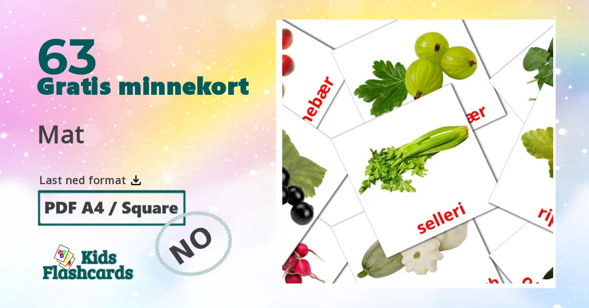 Mat bildekort for barn på norsk