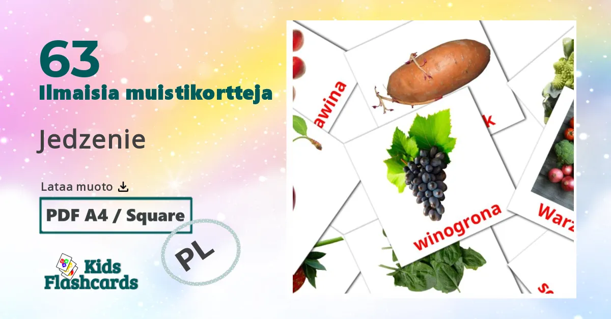 Jedzenie – lasten kuvakortit puolanksi sanastoon