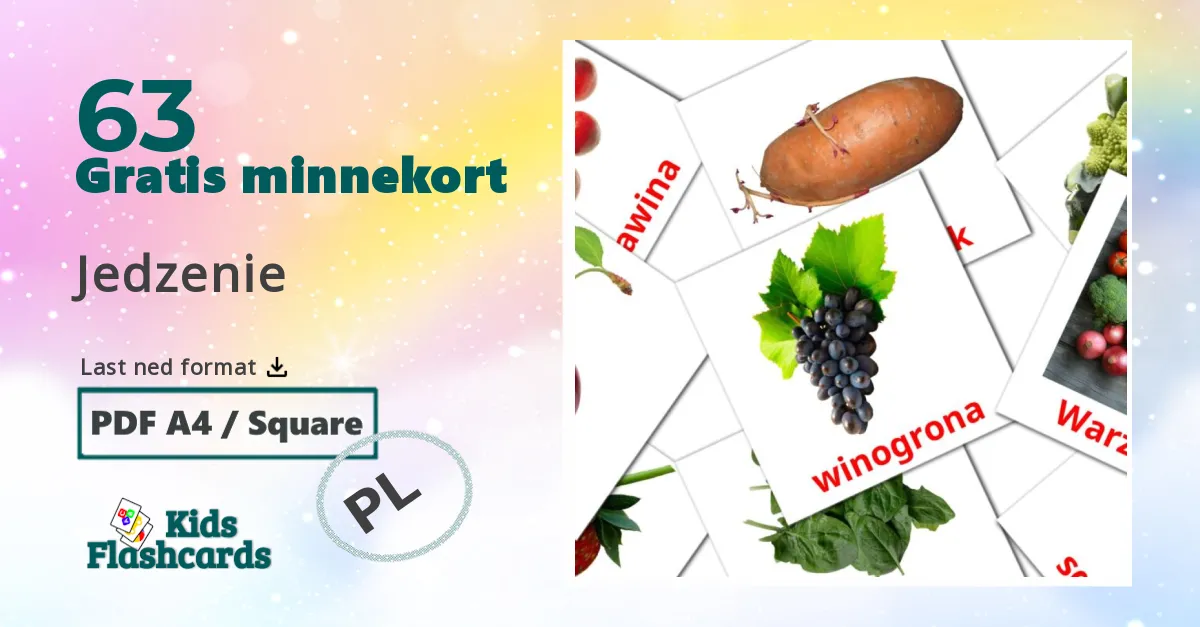 Jedzenie bildekort for barn på polsk