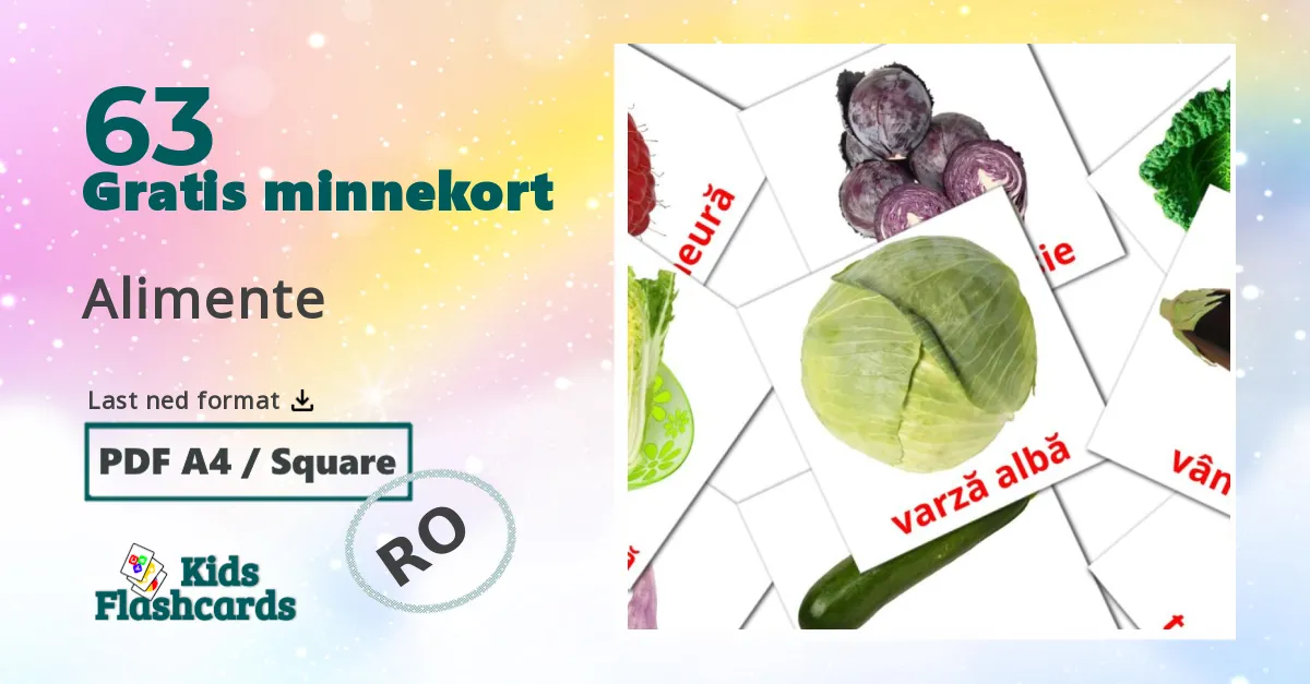 Alimente bildekort for barn på rumensk