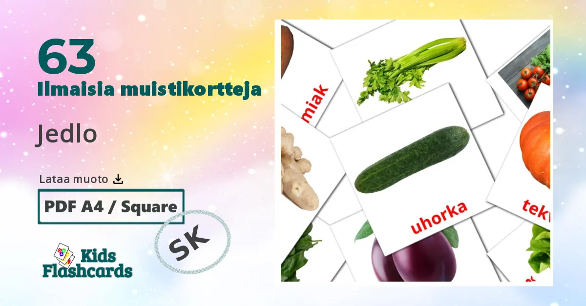 Jedlo – lasten kuvakortit slovakianksi sanastoon