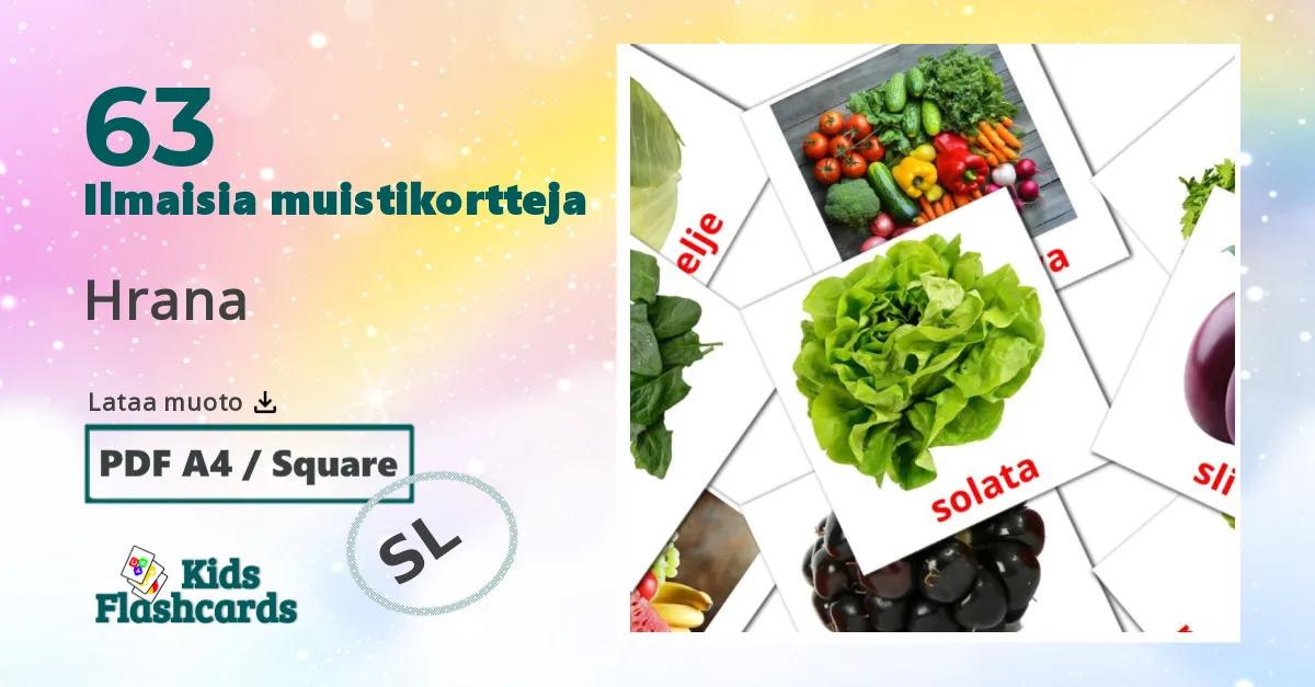 Hrana – lasten kuvakortit slovenianksi sanastoon