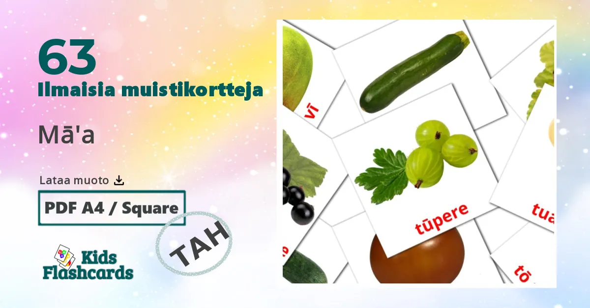Mā'a – lasten kuvakortit tahitianksi sanastoon