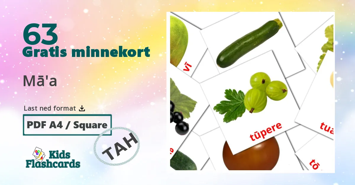 Mā'a bildekort for barn på tahitisk