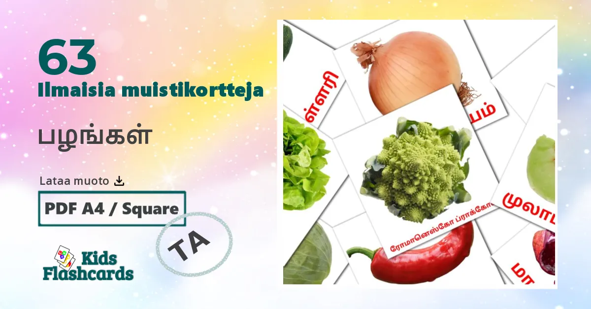 பழங்கள் – lasten kuvakortit tamilksi sanastoon