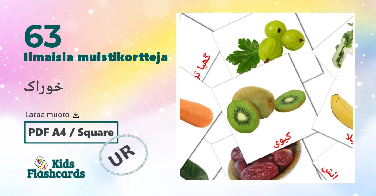 خوراک – lasten kuvakortit urduksi sanastoon
