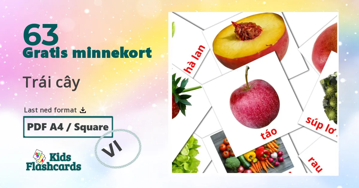 Trái cây bildekort for barn på vietnamesisk