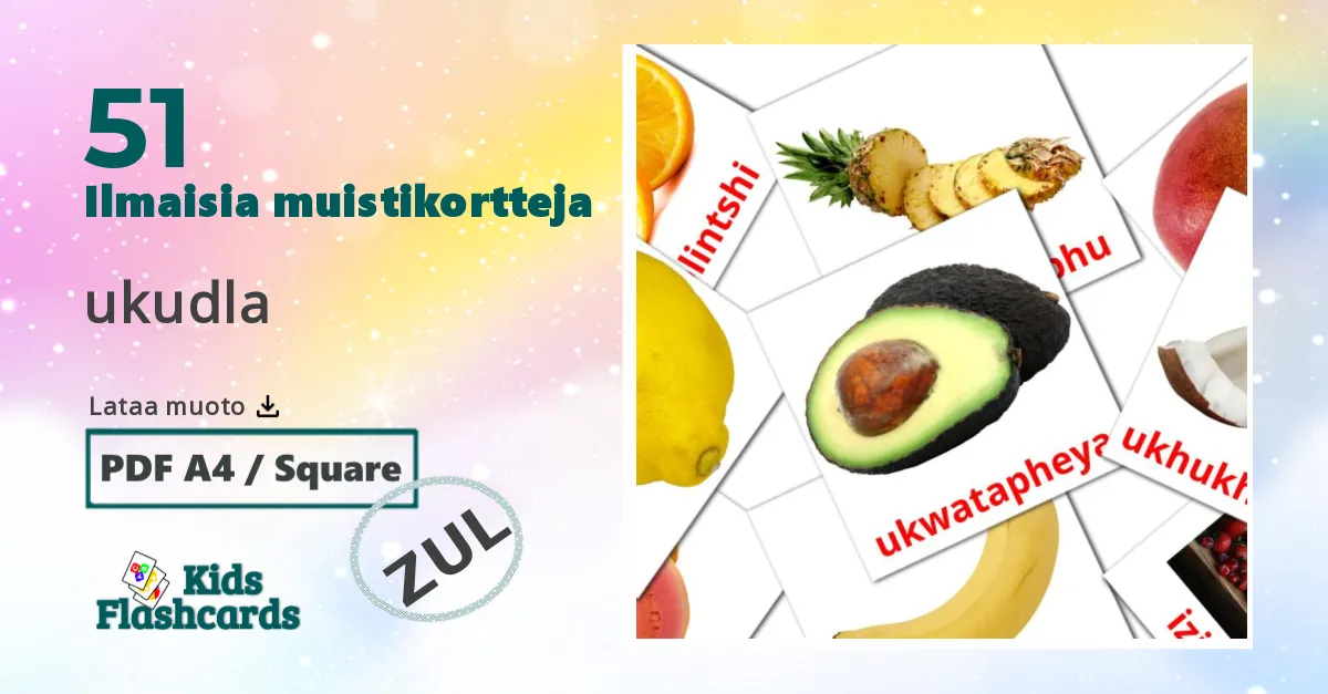 ukudla – lasten kuvakortit zuluksi sanastoon