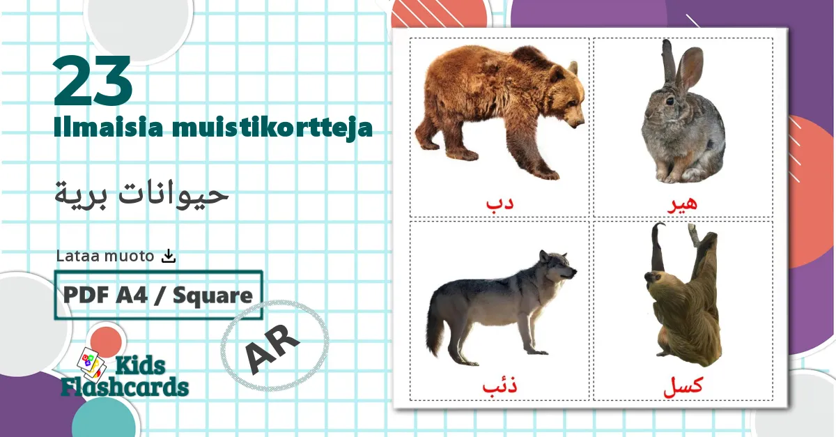Metsän eläimet - arabic sanastokortit