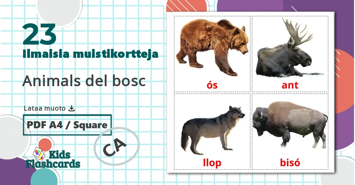 23 Animals del bosc lasten kuvakortit