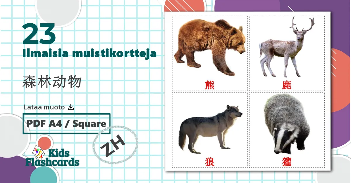 23 森林动物 lasten kuvakortit