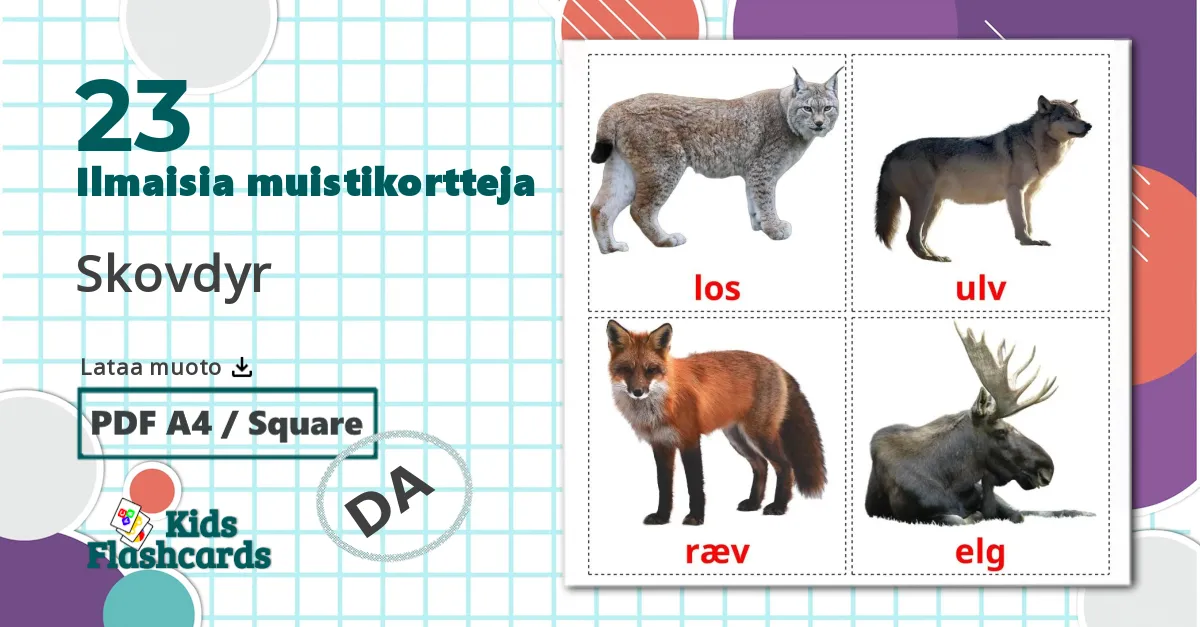 23 Skovdyr lasten kuvakortit