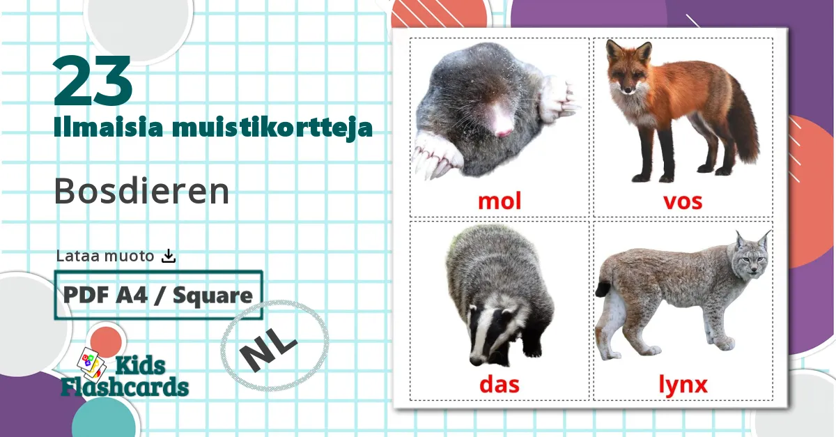 23 Bosdieren lasten kuvakortit