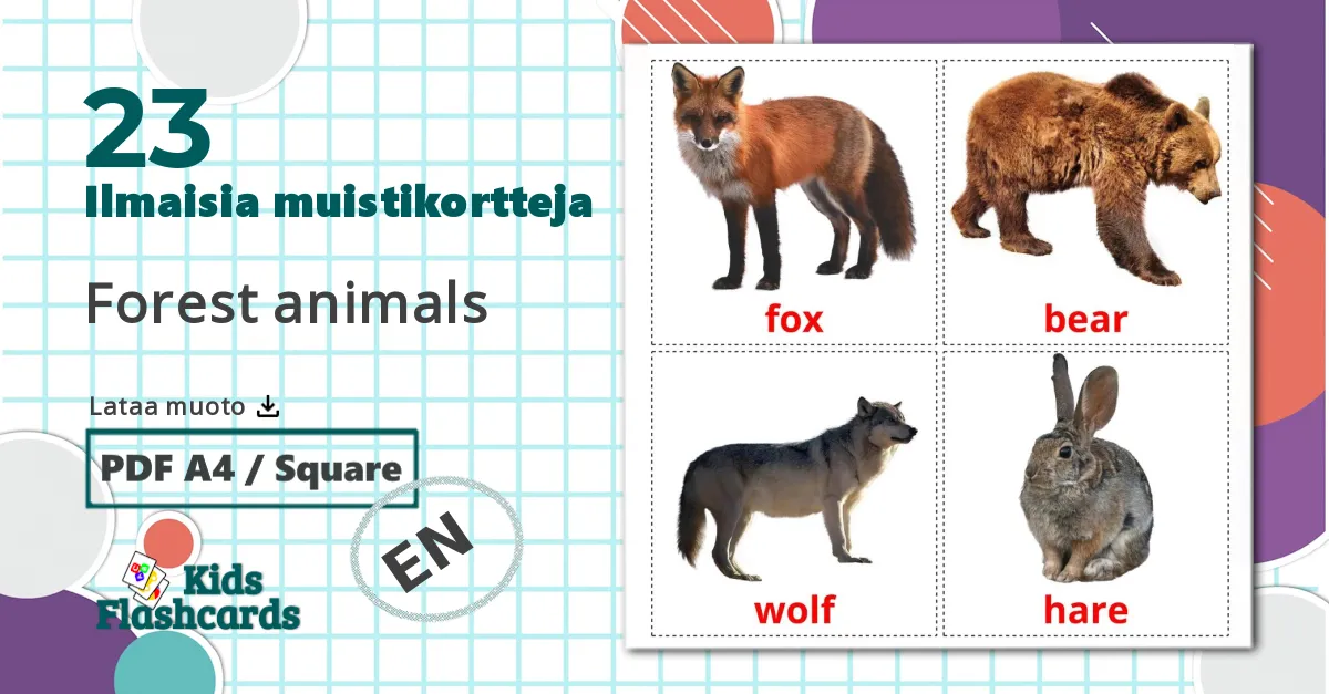 23 Forest animals lasten kuvakortit
