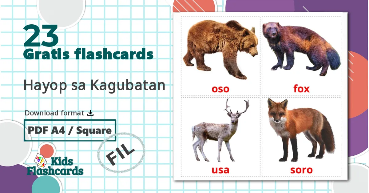 23 Hayop sa Kagubatan billedkort for børn