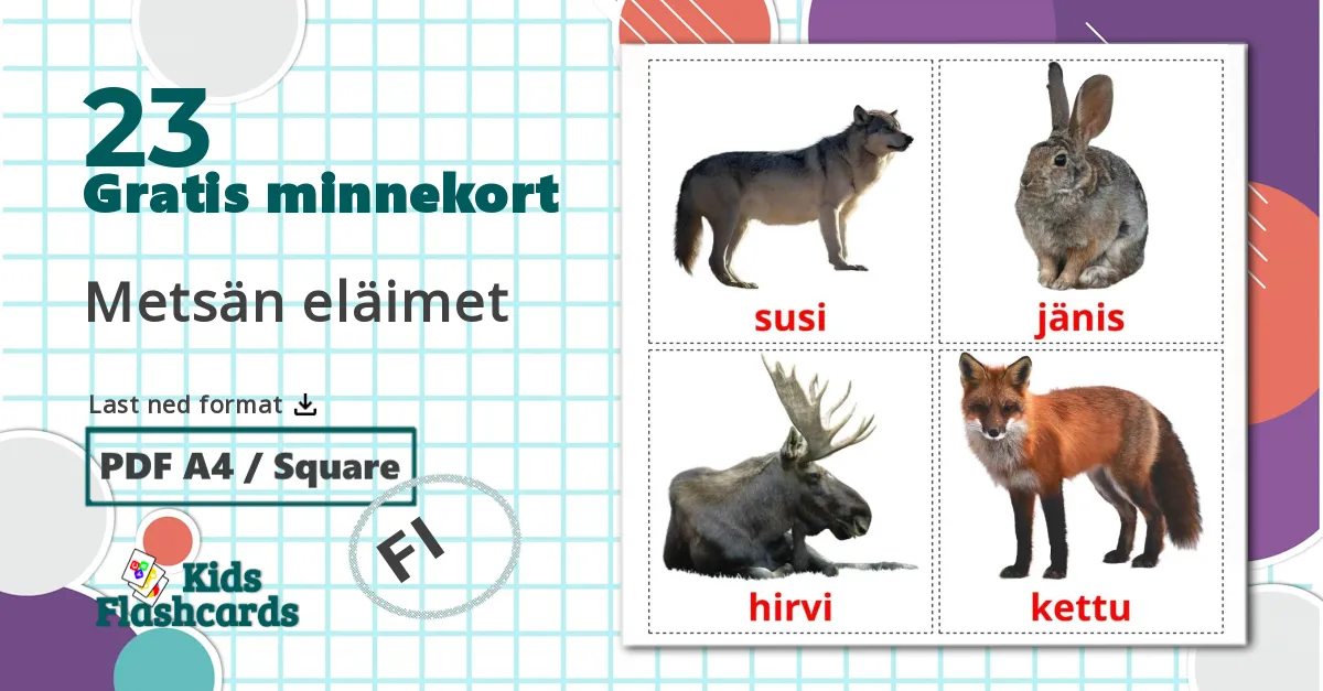 23 Metsän eläimet bildekort