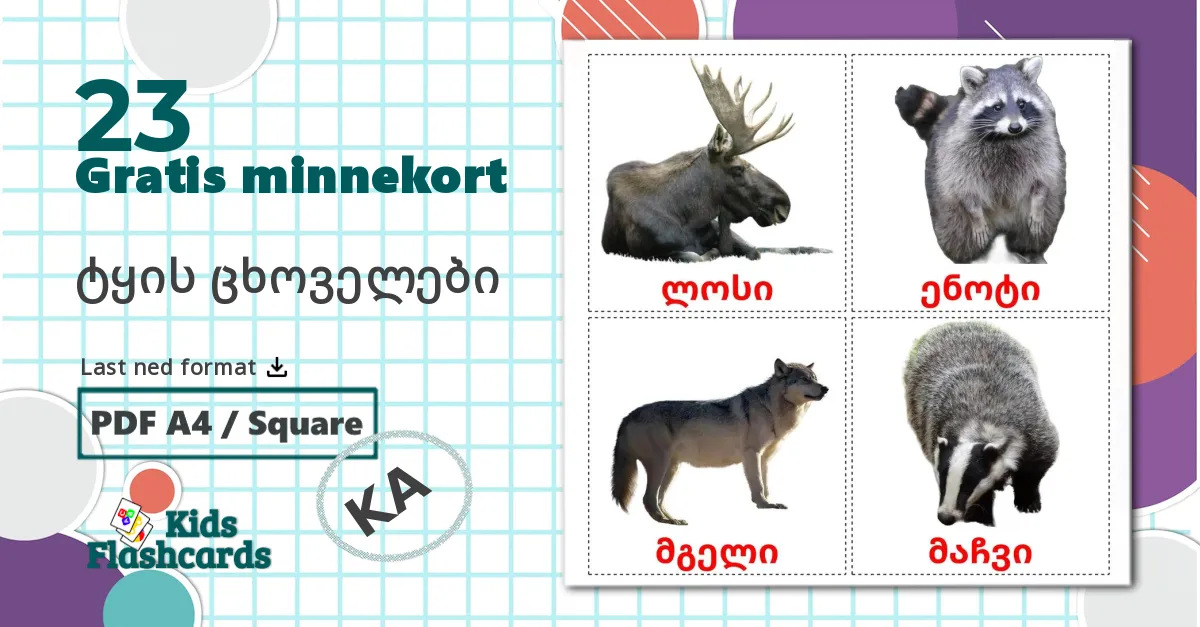 23 ტყის ცხოველები bildekort