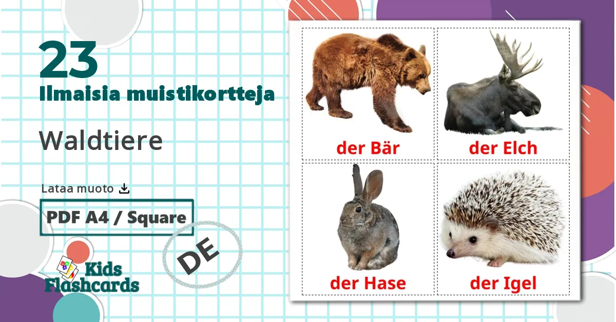 Animales del Bosque - saksa sanastokortit