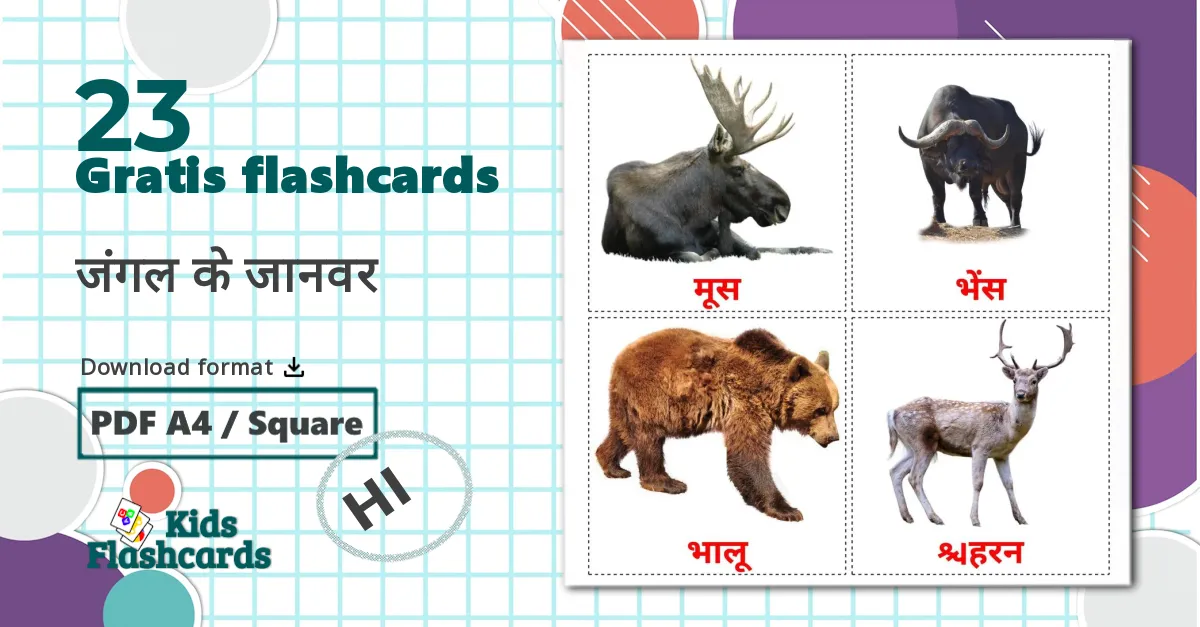 23 जंगल के जानवर billedkort for børn