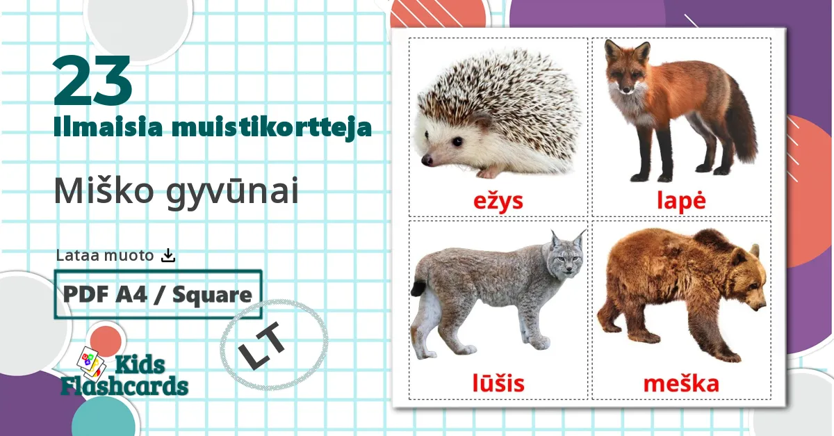 23 Miško gyvūnai lasten kuvakortit