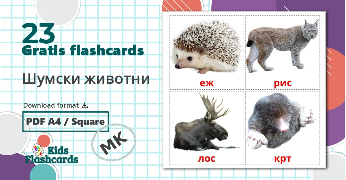 23 Шумски животни billedkort for børn