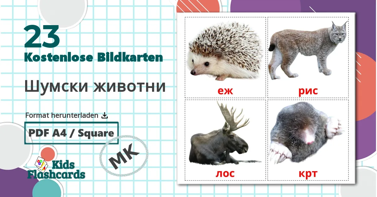 23 Bildkarten für Шумски животни