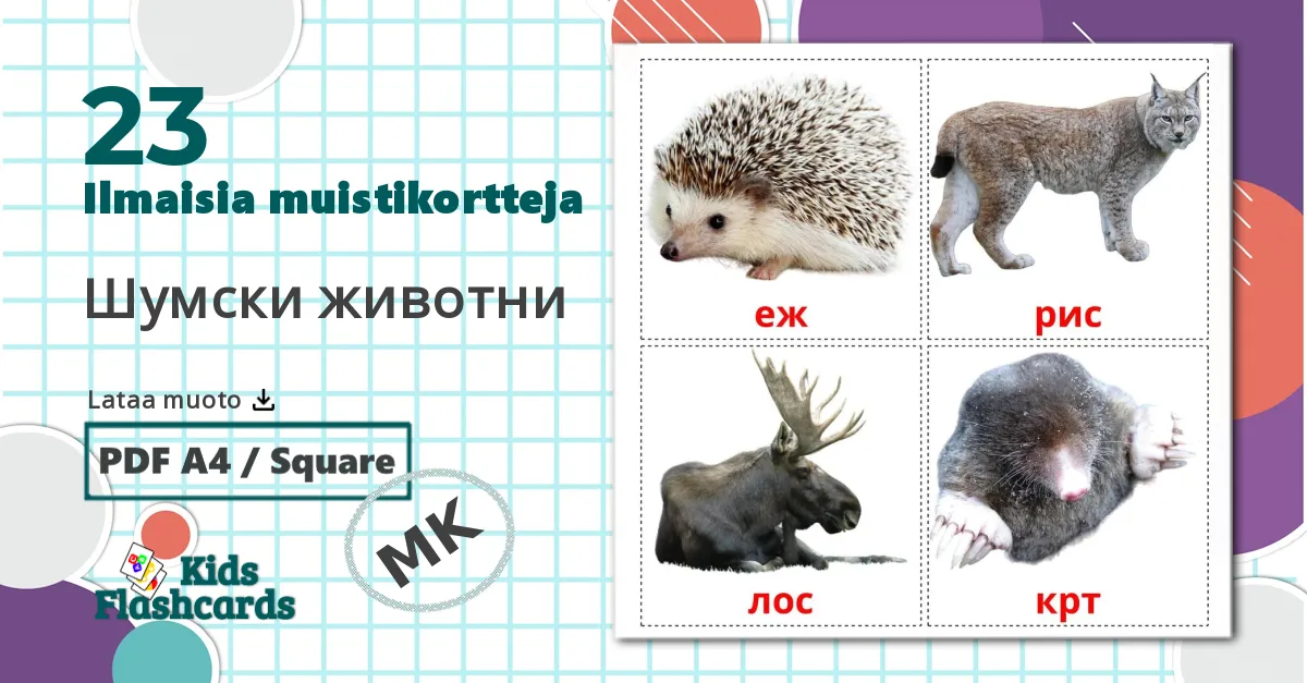 23 Шумски животни lasten kuvakortit