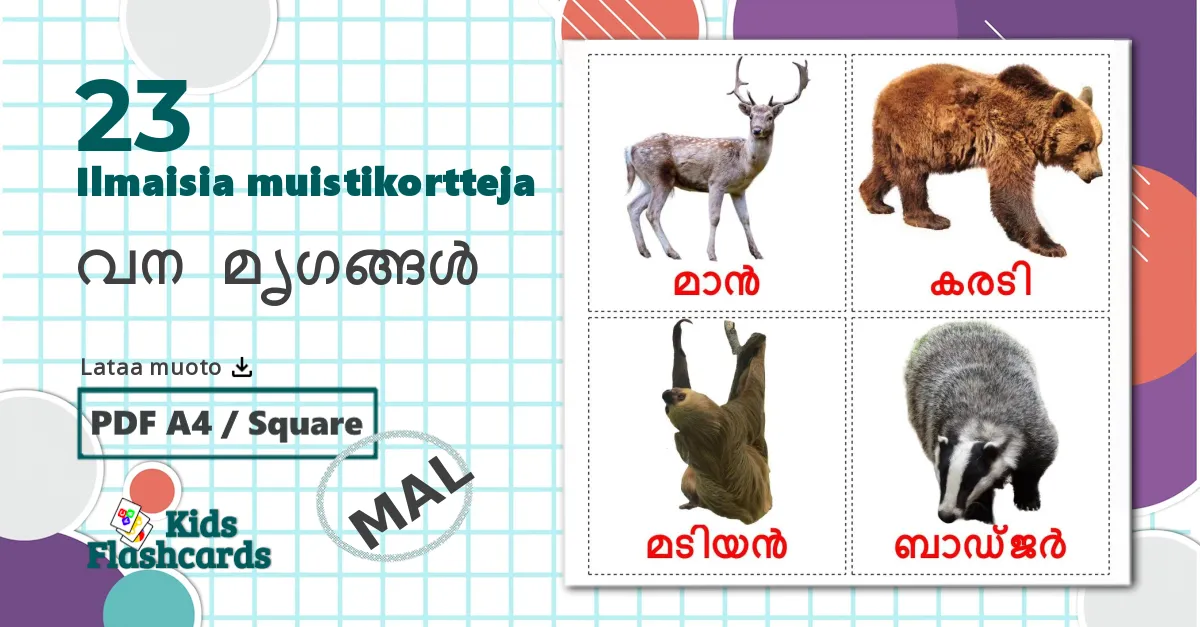 23 വന മൃഗങ്ങൾ lasten kuvakortit