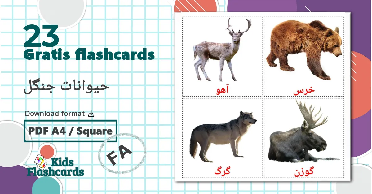 23 حیوانات جنگل billedkort for børn