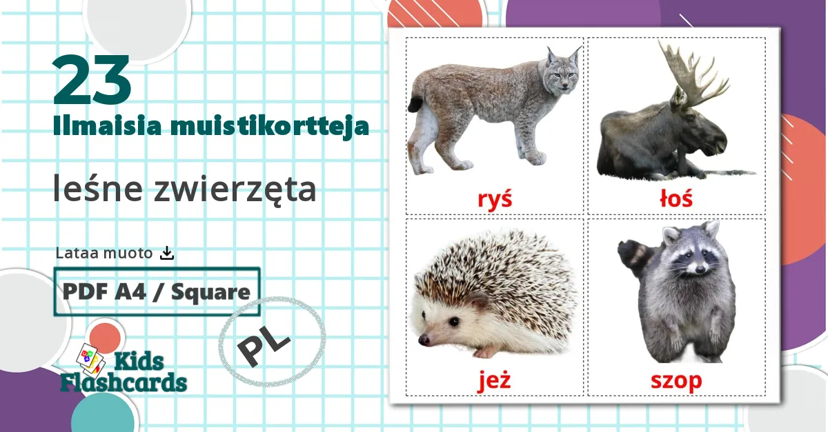 23 leśne zwierzęta lasten kuvakortit