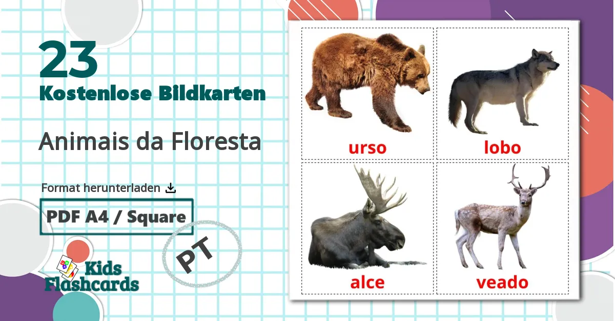 23 Bildkarten für Animais da Floresta