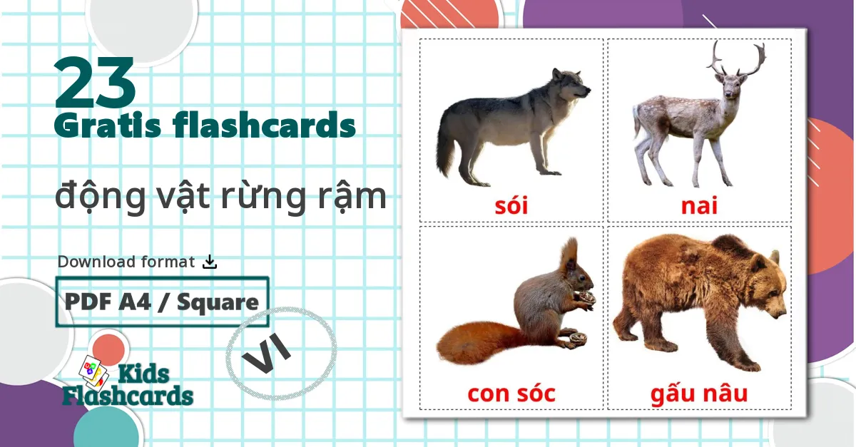 23 động vật rừng rậm billedkort for børn