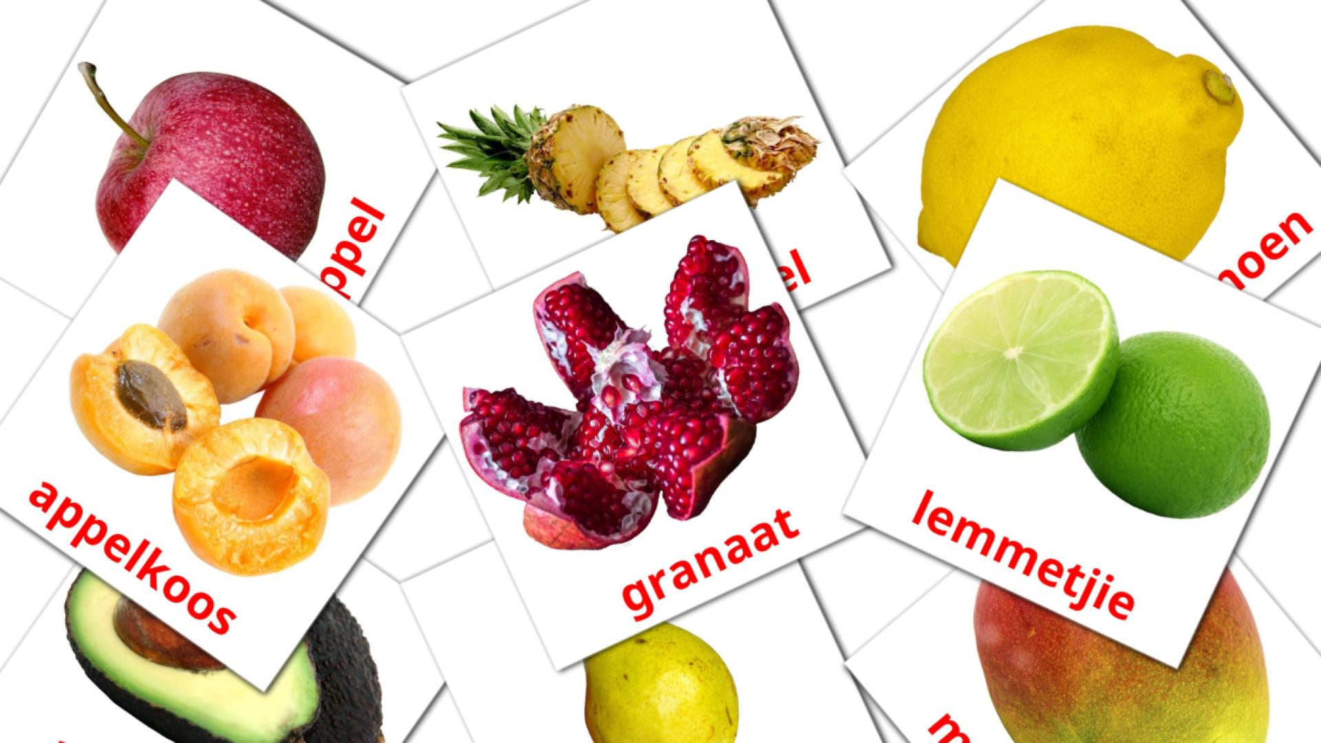 Fruits - afrikaans vocabulary cards