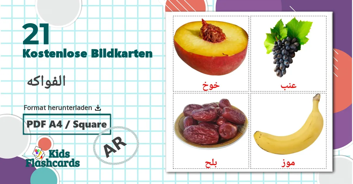 Obst - Arabisch Vokabelkarten