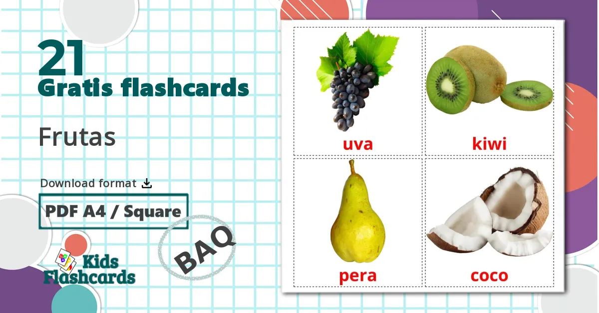 21 Frutas billedkort for børn