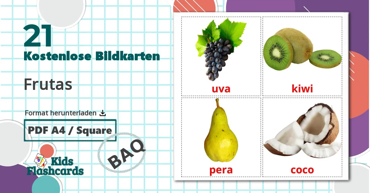 21 Bildkarten für Frutas