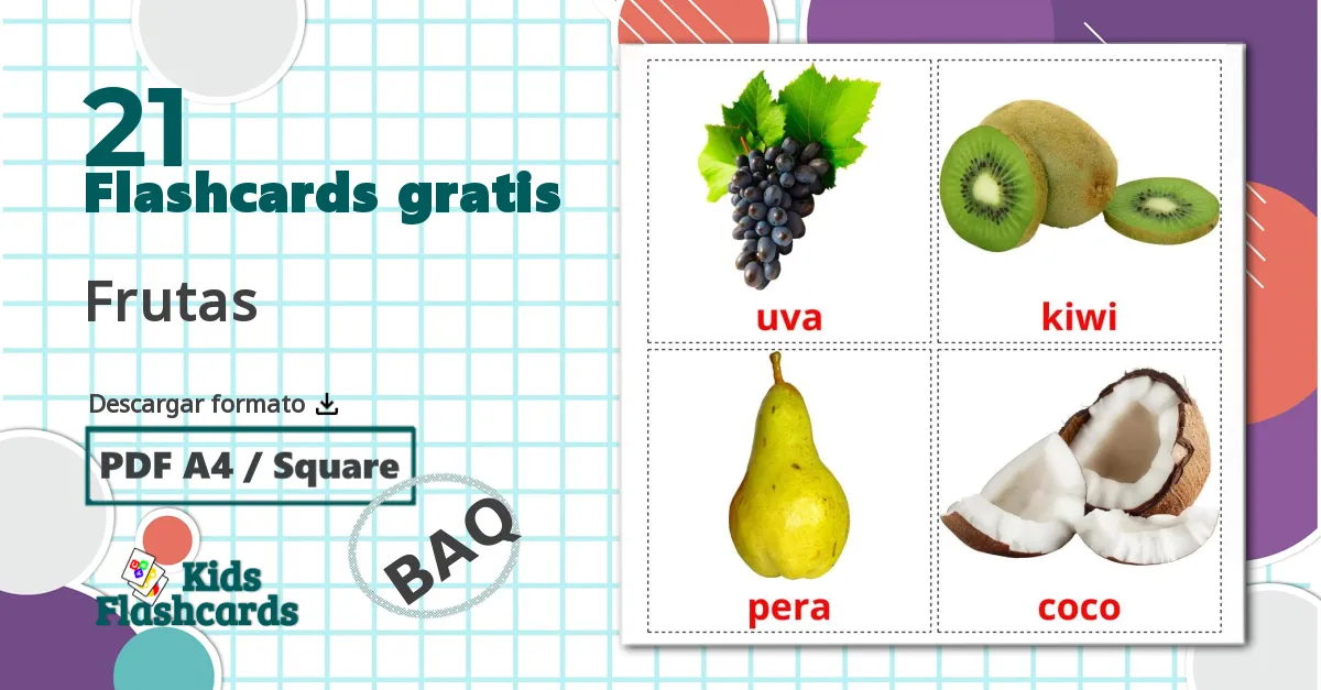 21 tarjetas didacticas de Frutas